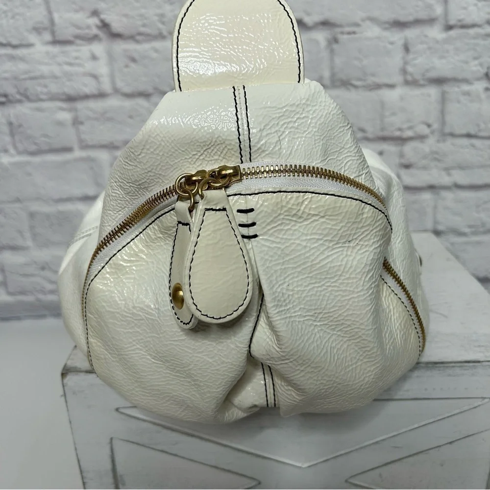 Isabella Fiore White Patent Leather Hobo Bag